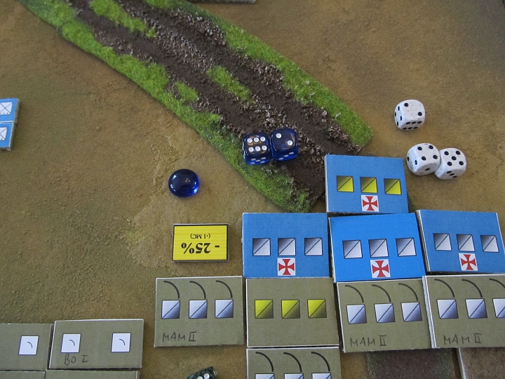 IMG_6225.JPG - Der Feldherr der Kreuzritter ruft in der JAP seine Ordensritter zur Ordnung, und hebt die Moral mit 8+2-2)  auf disrupted. (blauer Marker statt rotem)