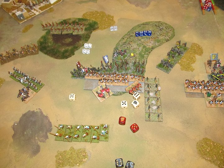 IMG_6435.JPG - Melee. was jetzt folgt zerrüttet meine Nerven. Die gedroppten Bögen ahben vier Würfel auf die 5, und treffen....4x!! Ich habe 6 auf die 4 mit reroll auf die 2, und treffe bloß 3x. Die HW treffen 2x von 4, ich halte mit einem Treffer dagegen. Aber- 6 Treffer und 4:6 verloren- Basenverlust!